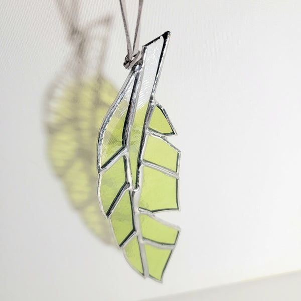 Fused Green and Clear Glass Feather