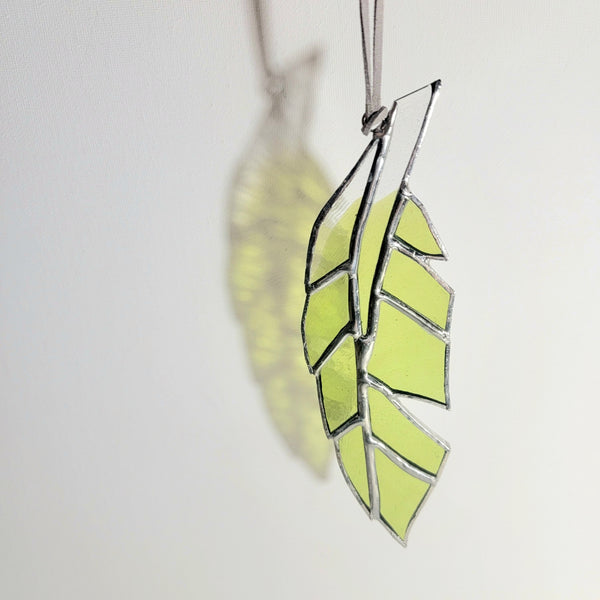Fused Green and Clear Glass Feather