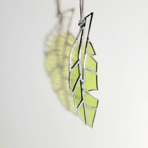 Fused Green and Clear Glass Feather