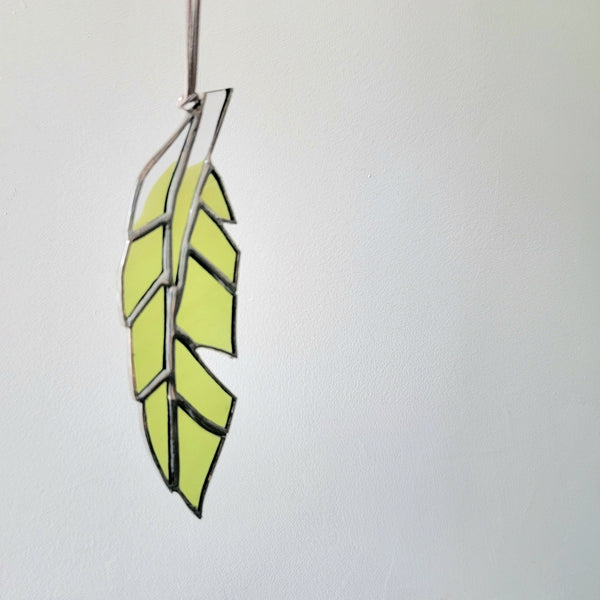 Fused Green and Clear Glass Feather